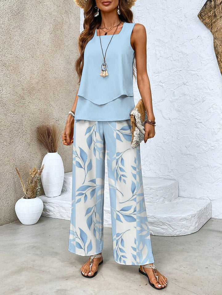 Élise Elegant Two-Piece Set – Flowing Blouse & Wide-Leg Trousers