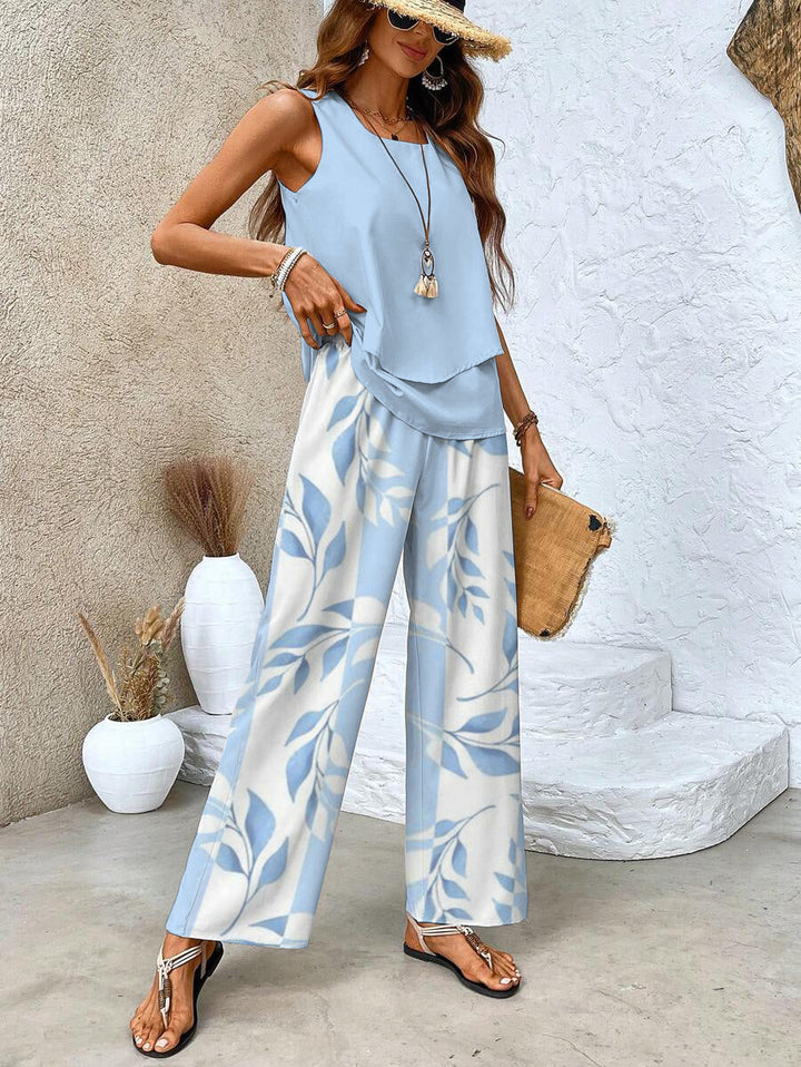 Élise Elegant Two-Piece Set – Flowing Blouse & Wide-Leg Trousers