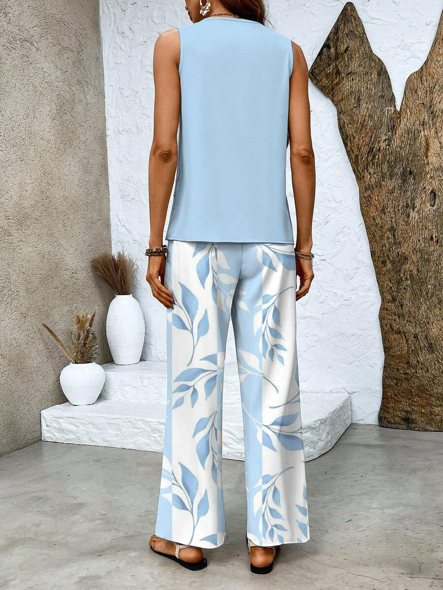 Élise Elegant Two-Piece Set – Flowing Blouse & Wide-Leg Trousers