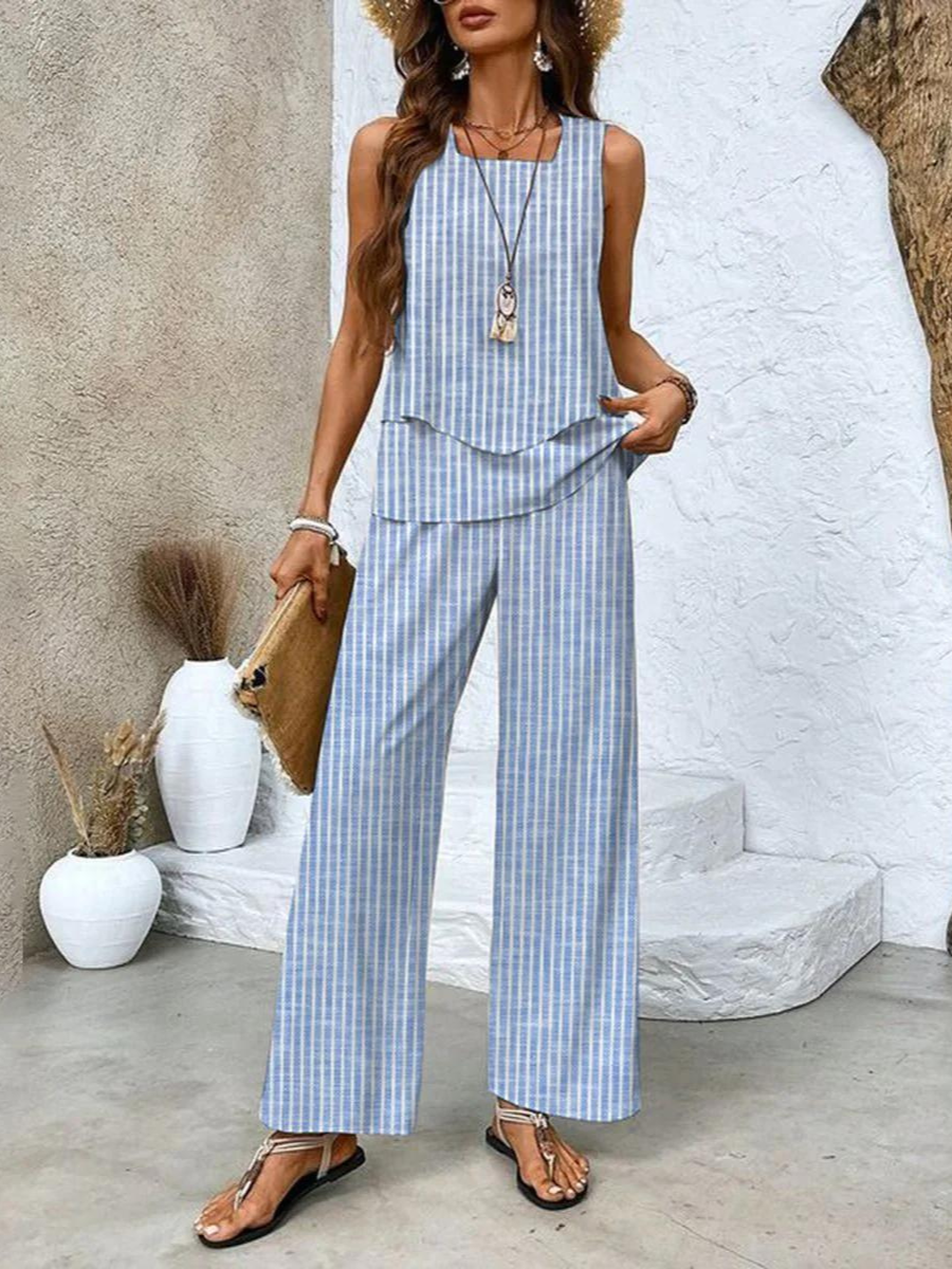 Élise Elegant Two-Piece Set – Flowing Blouse & Wide-Leg Trousers