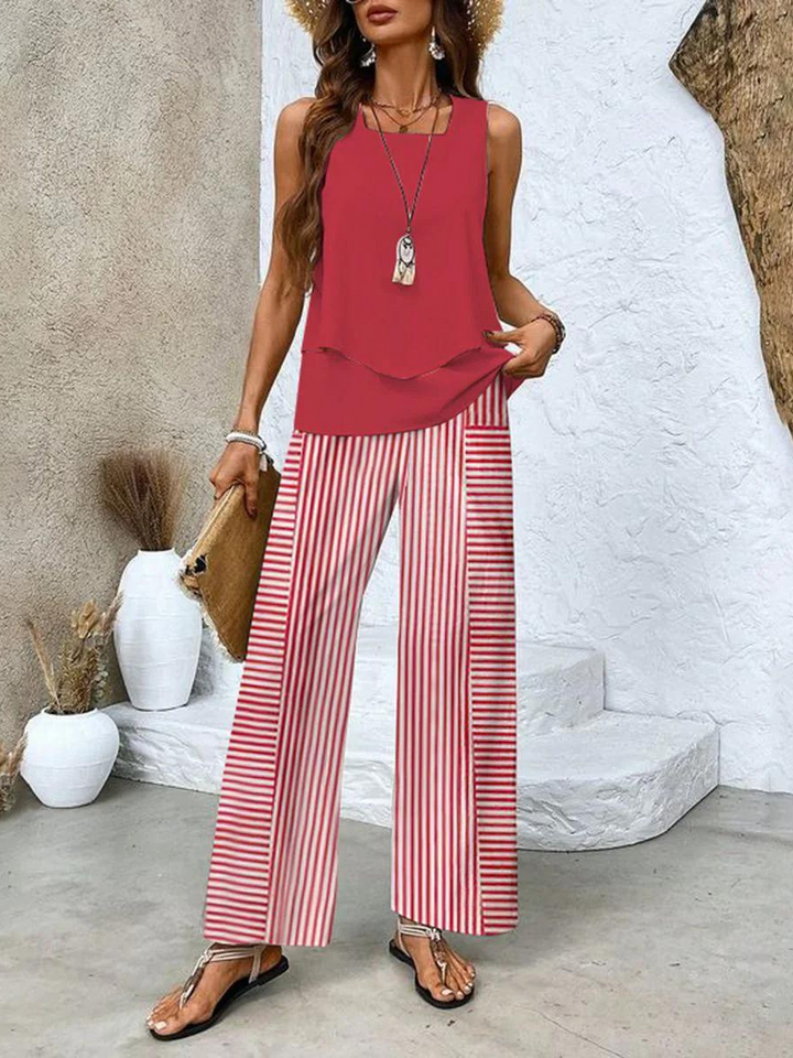 Élise Elegant Two-Piece Set – Flowing Blouse & Wide-Leg Trousers