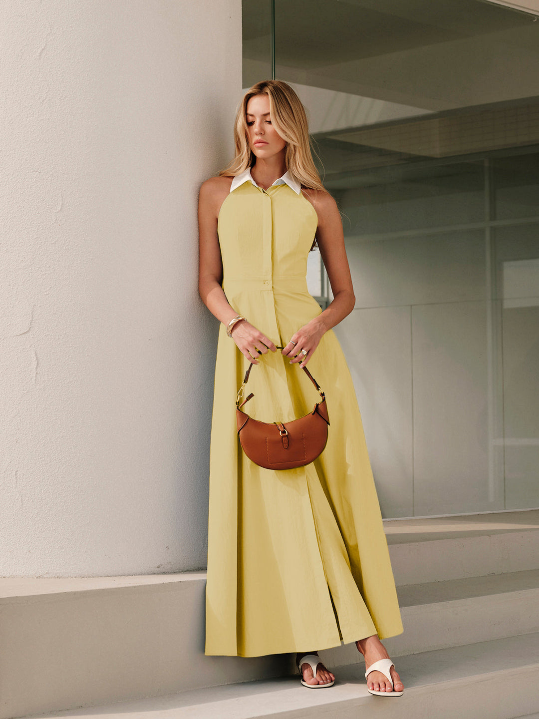 Button Sleeveless Collar Dress