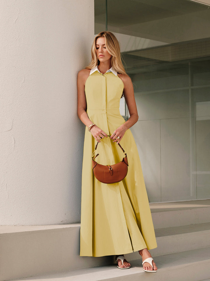 Button Sleeveless Collar Dress