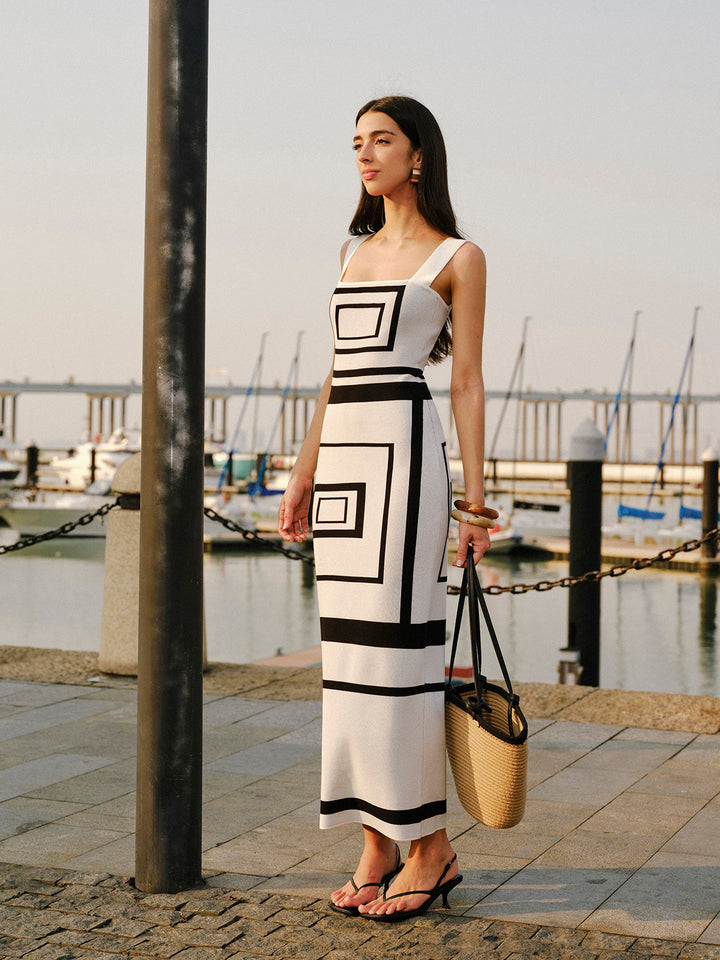 Geometrical Panel Square Neck Sweater Dress