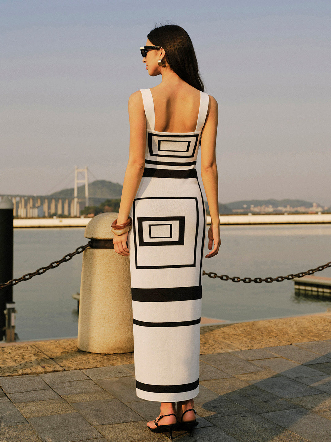 Geometrical Panel Square Neck Sweater Dress