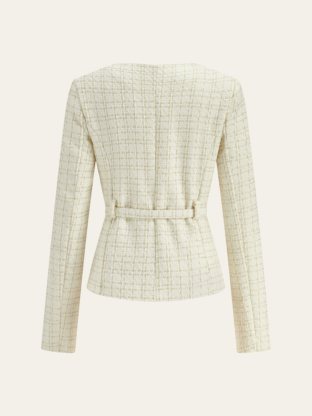 Metal Button Tweed Belted Blazer