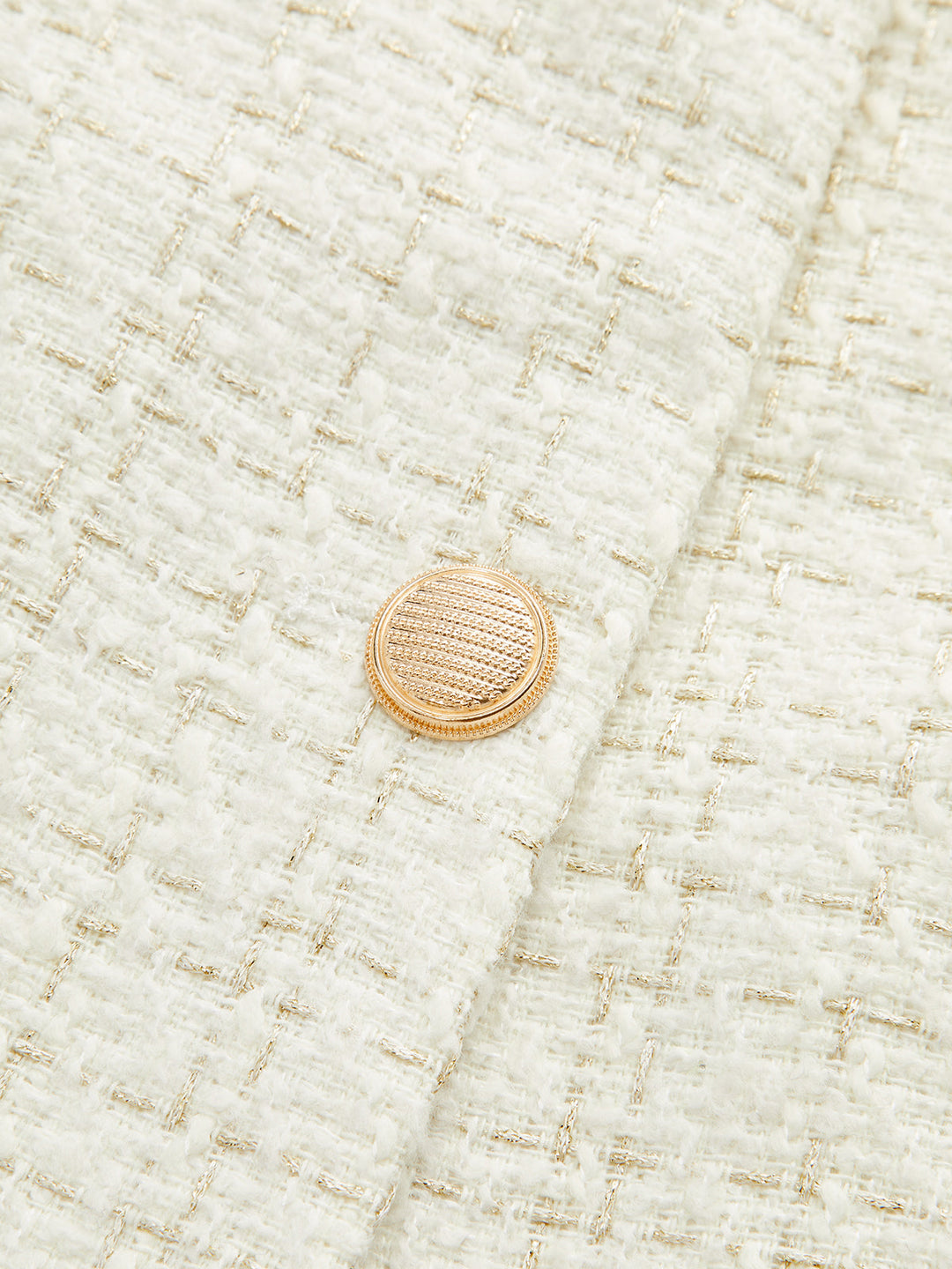 Metal Button Tweed Belted Blazer