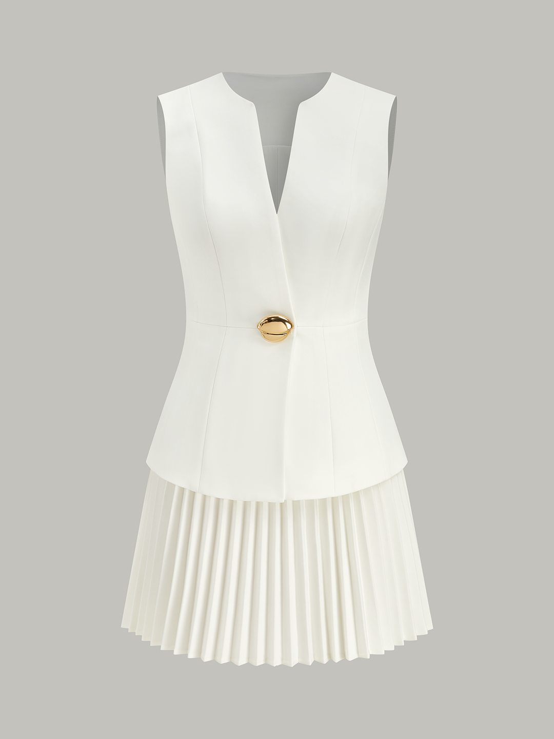 Sleeveless Metal Detail Pleated Mini Dress