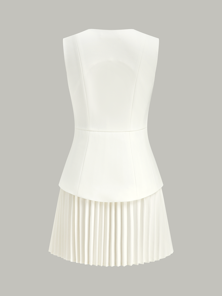 Sleeveless Metal Detail Pleated Mini Dress