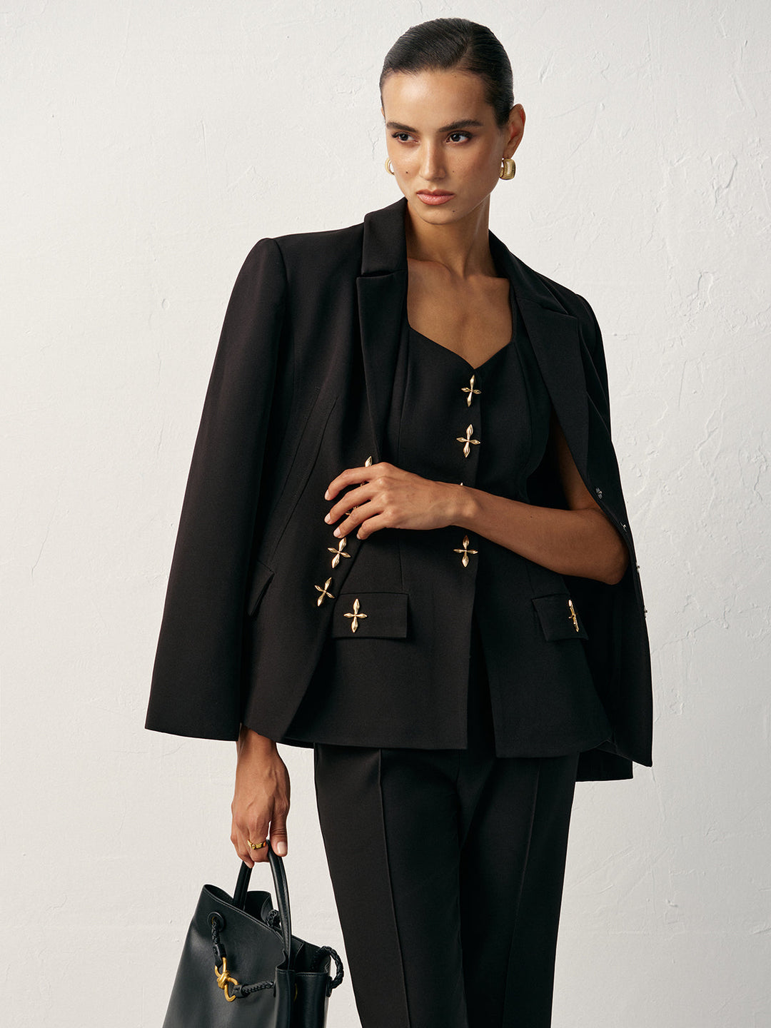 Cross-Shaped Button Blazer