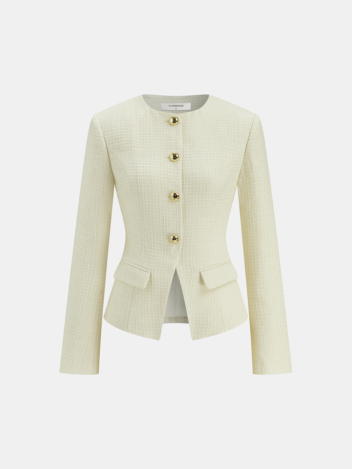 Metal Button Tweed Blazer