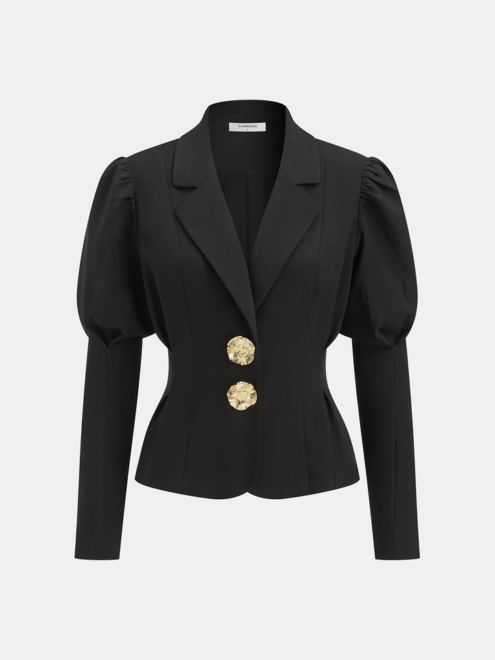 Metal Floral Detail Lantern Sleeve Blazer
