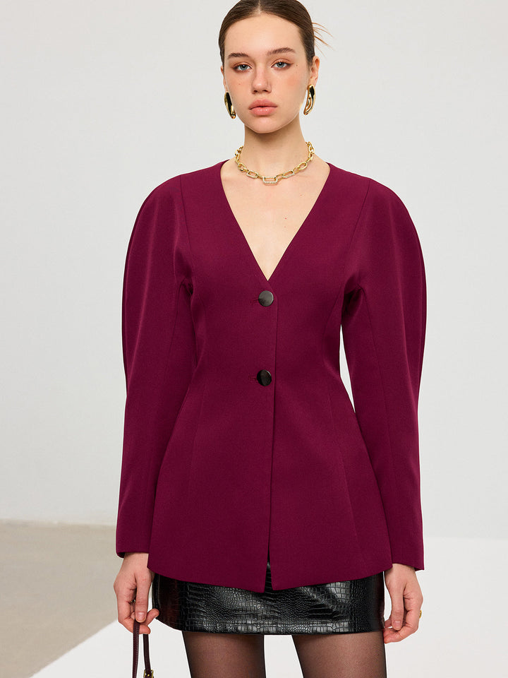Puff Sleeve V-Neck Blazer