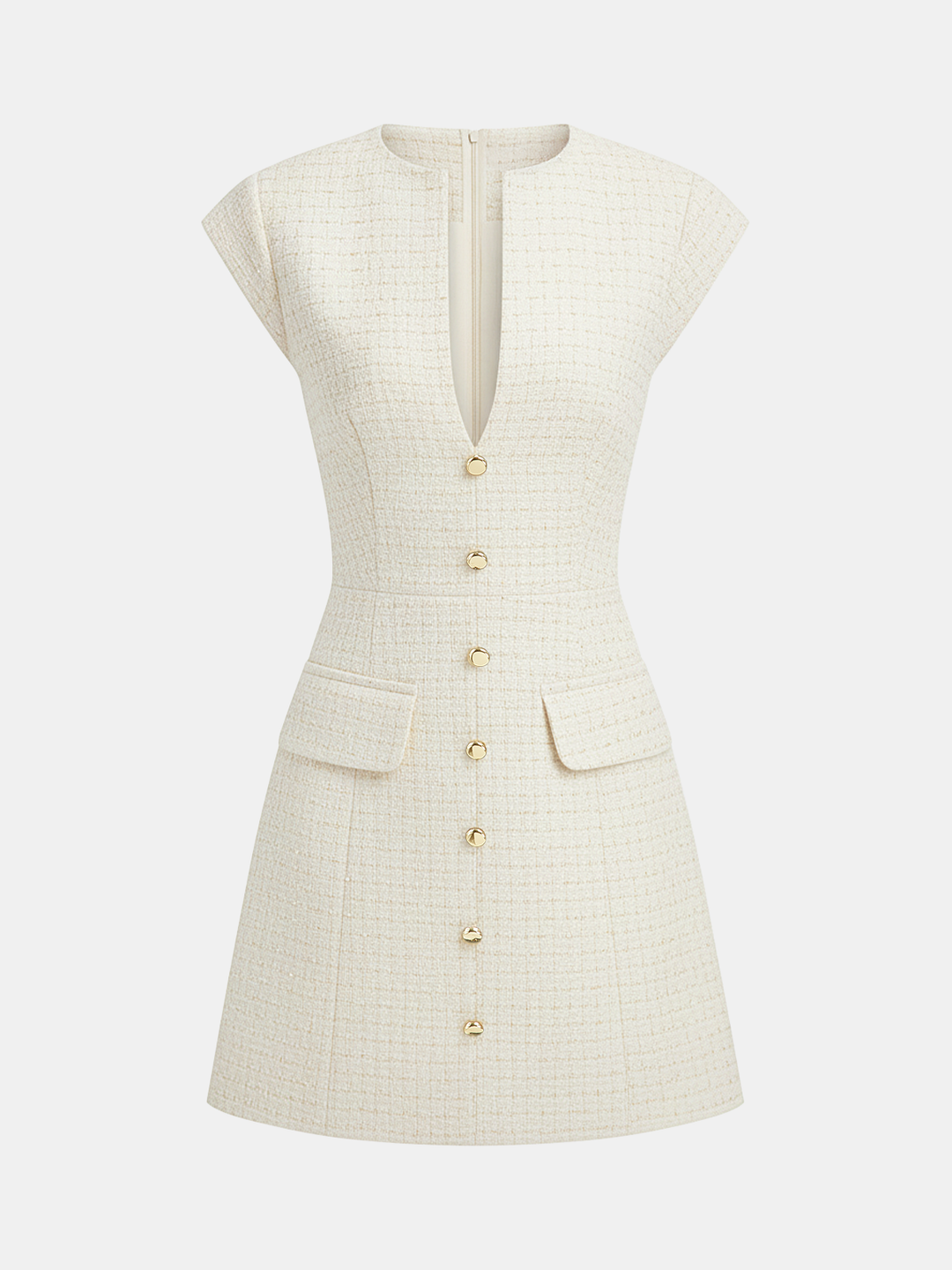 Metal Button Tweed Sleeveless Mini Dress
