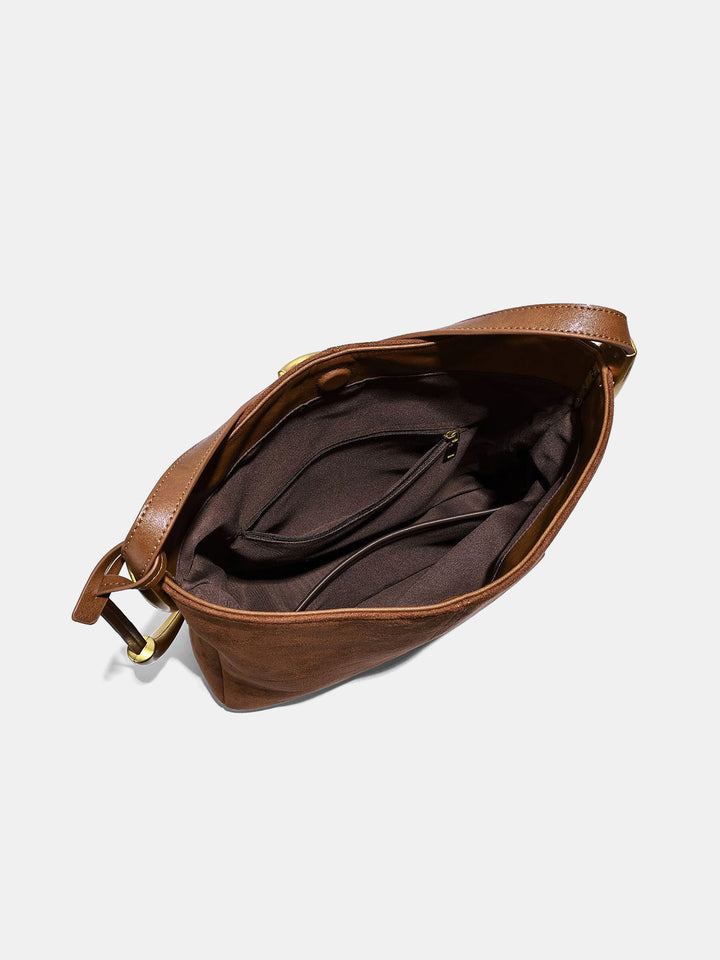 Metal Accent Faux Suede Hobo Bag