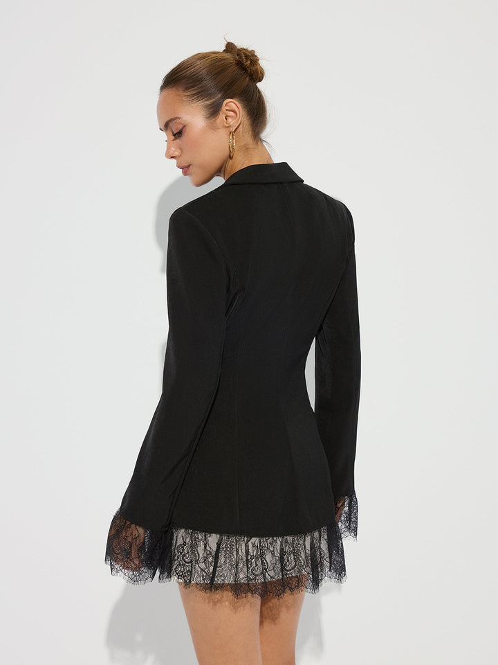 Lace Paneled Lapel Blazer