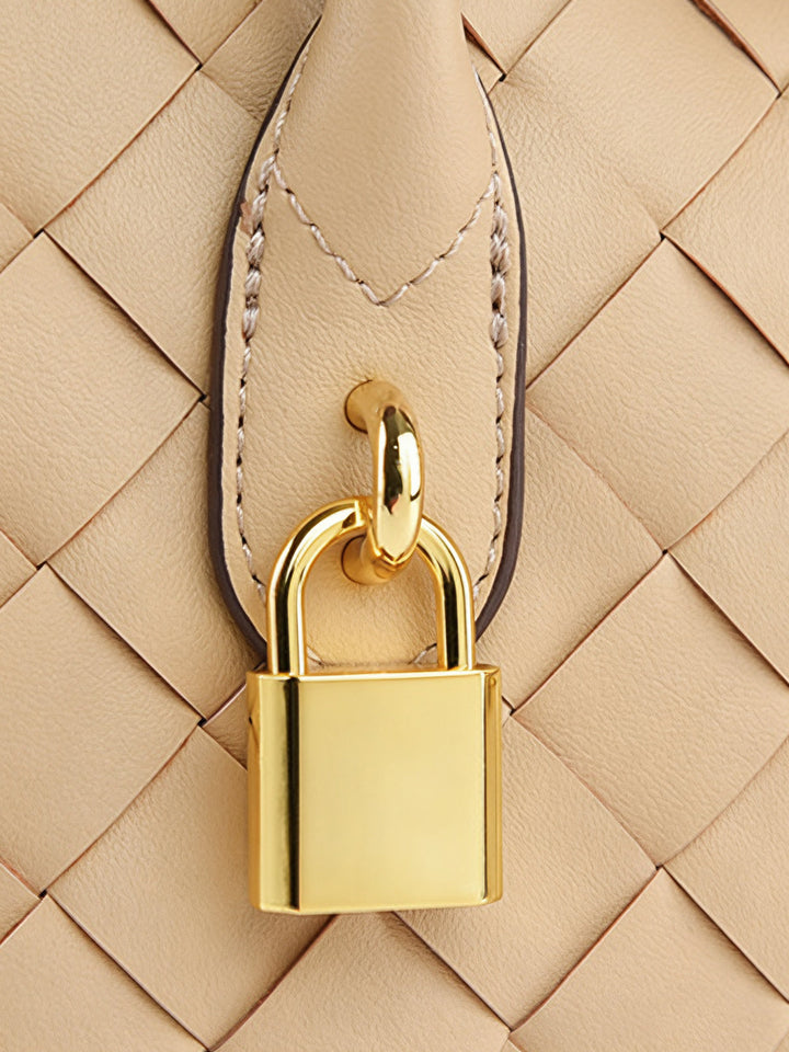 Golden Lock Detail Woven Shoulder Bag