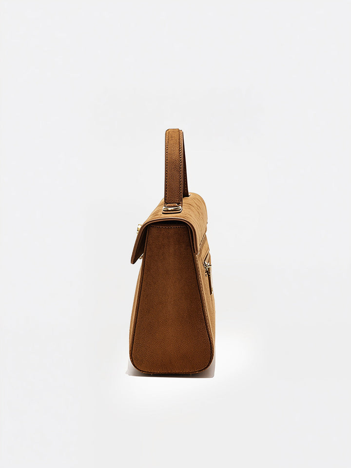Suede Effect Top-Handle Bag