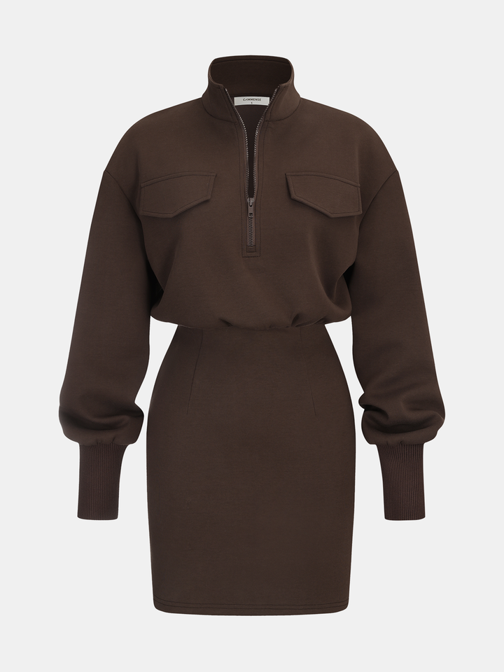 Half Zip Sweatshirt Mini Dress