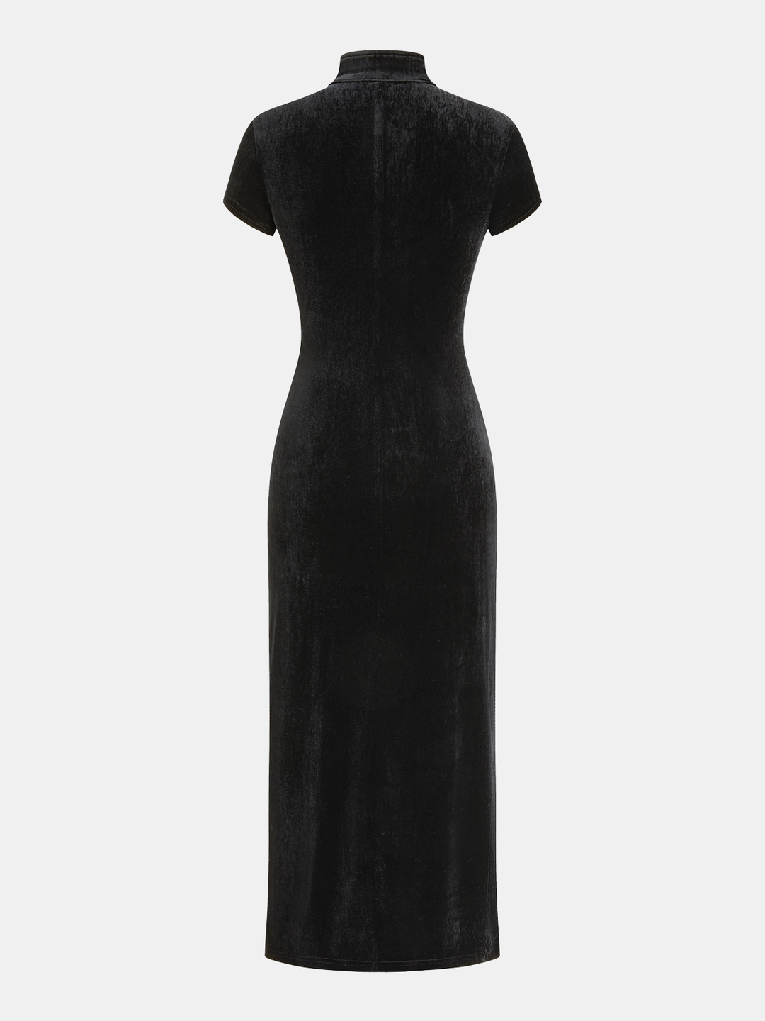Mandarin Collar Velvet Frog-Closure Slit Dress