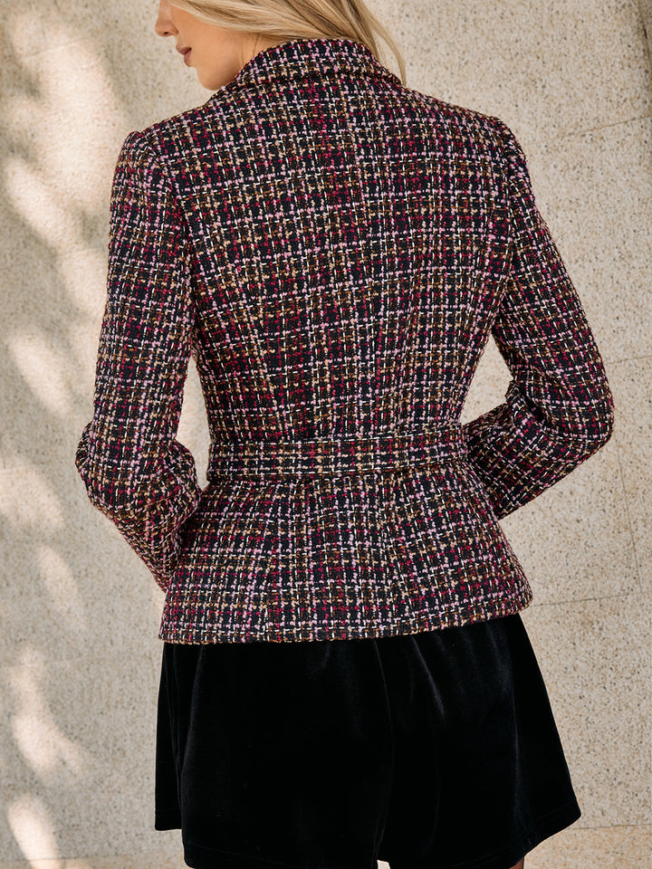 Tweed Double-Breasted Belted Blazer