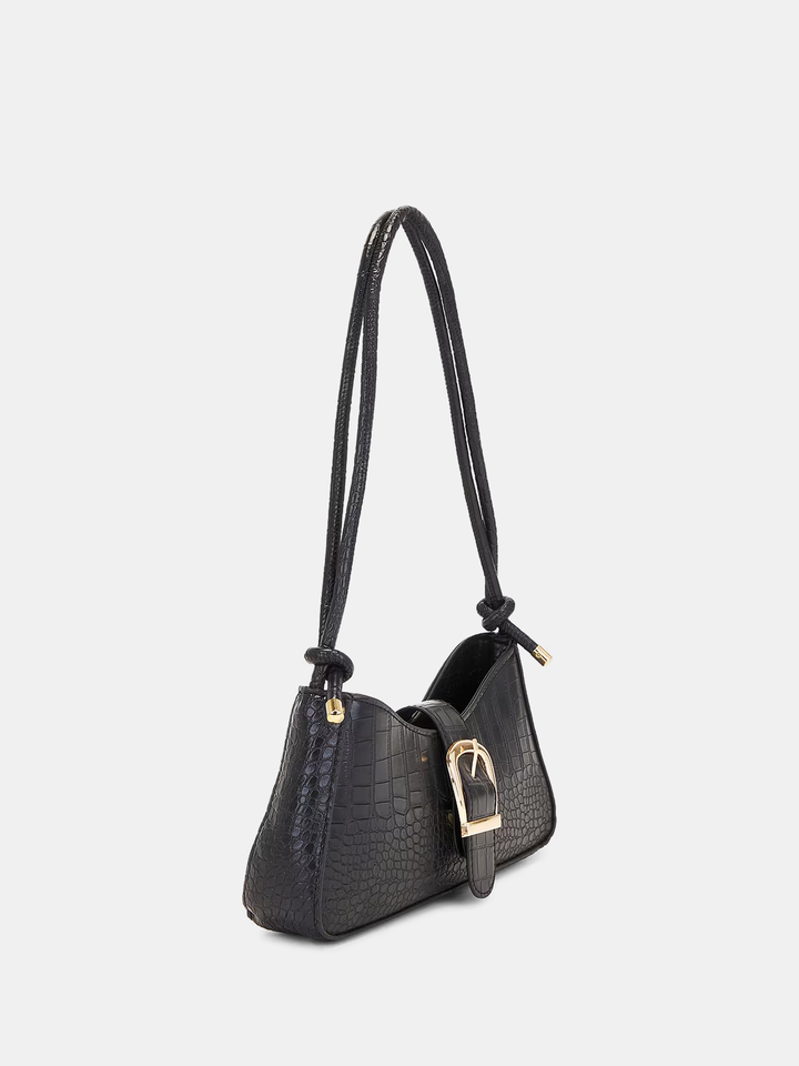 Croc-Embossed Buckle Underarm Bag