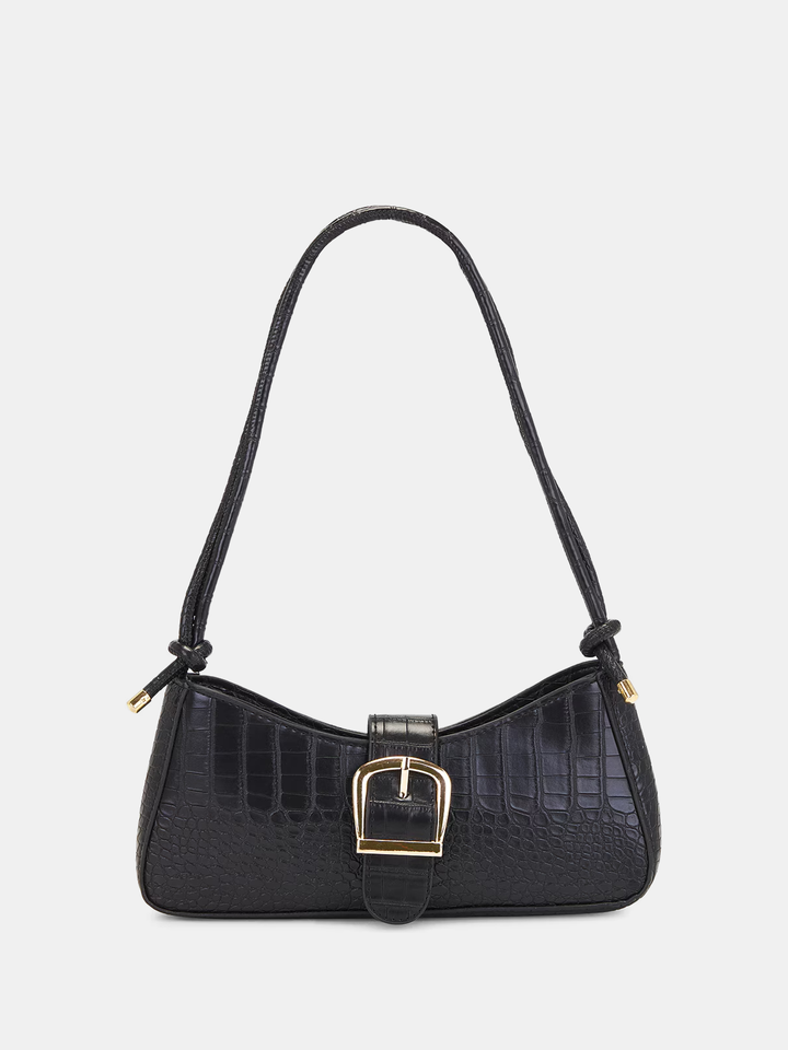 Croc-Embossed Buckle Underarm Bag