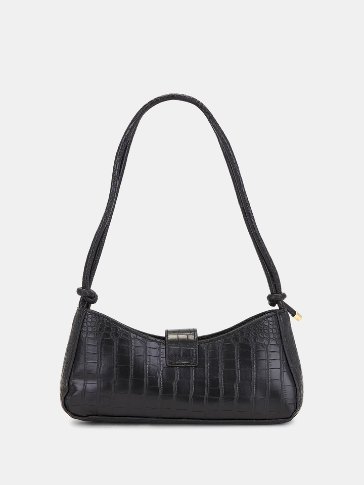 Croc-Embossed Buckle Underarm Bag