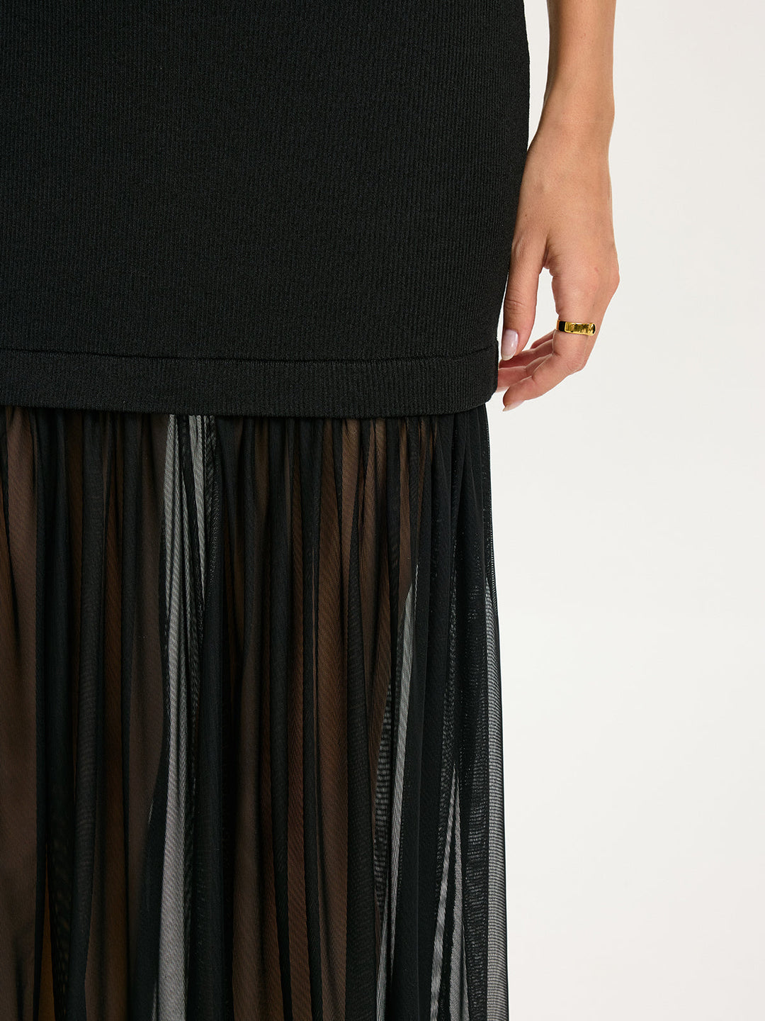 Sheer Pleated Hem Sleeveless Knit Dress