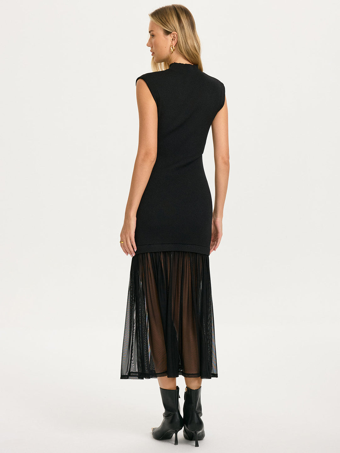 Sheer Pleated Hem Sleeveless Knit Dress