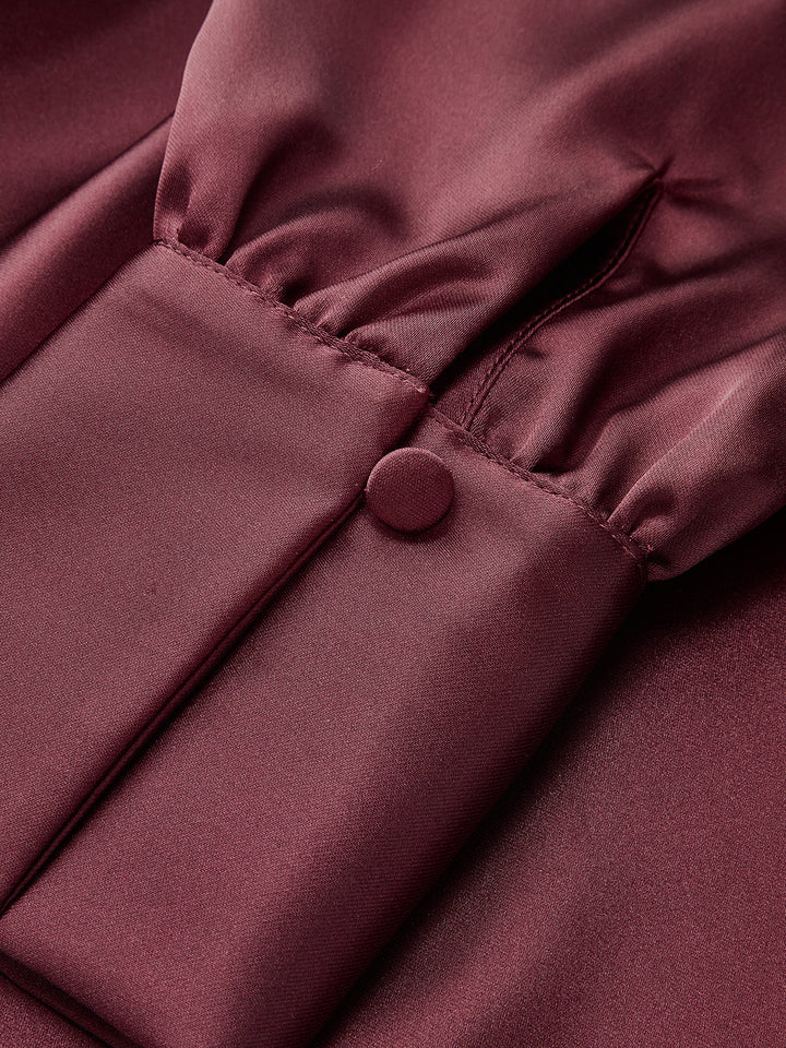 Satin Off-Shoulder Long Sleeve Ruched Dress