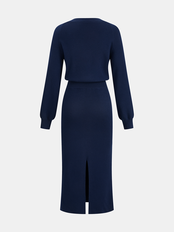 Wool-Blend V-Neck Knit Maxi Dress