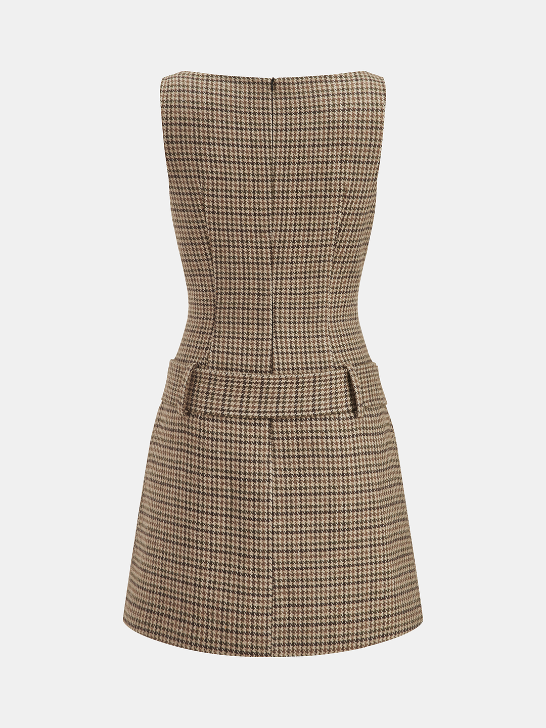 Sleeveless Belted Houndstooth Sheath Mini Dress