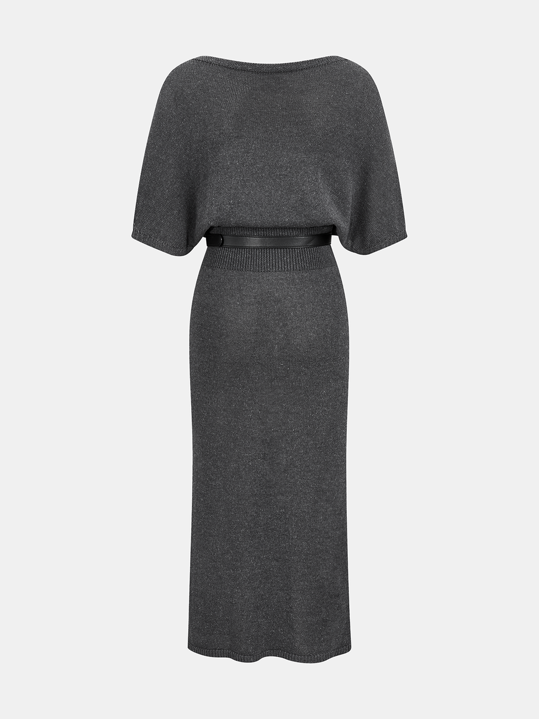 Batwing Sleeve Belted Knit Midi Dress