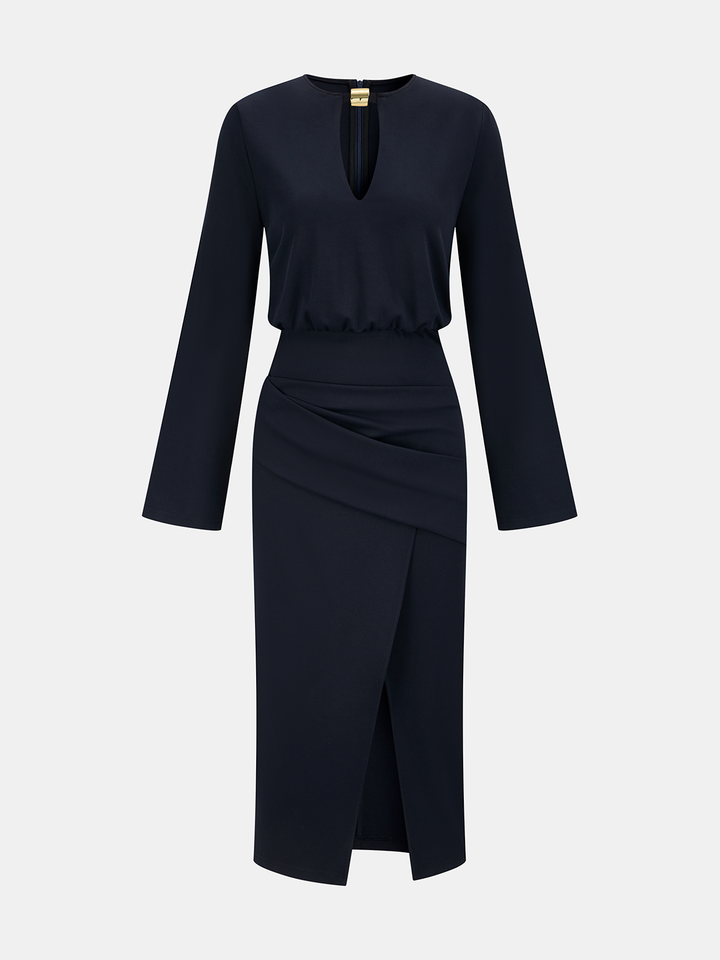 Metal Detail Keyhole Neck Midi Dress