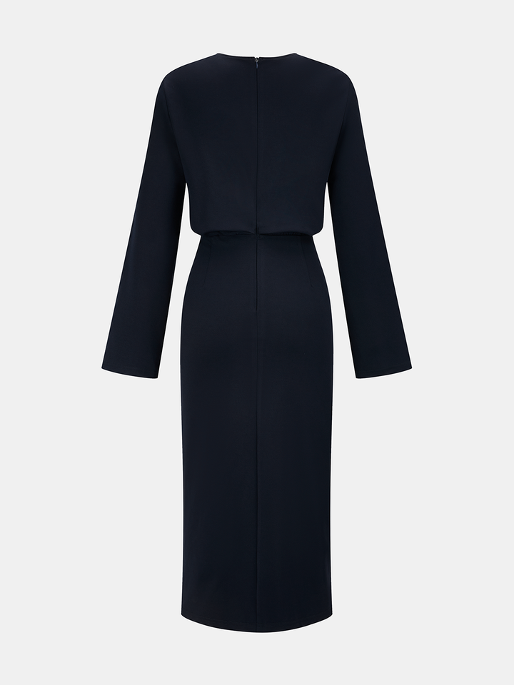 Metal Detail Keyhole Neck Midi Dress