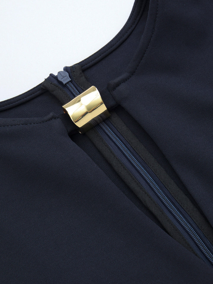 Metal Detail Keyhole Neck Midi Dress
