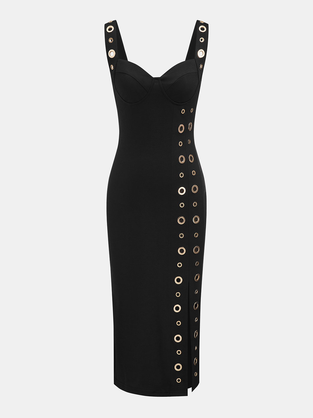 Rommet-Embellished Midi Dress with Side Slit
