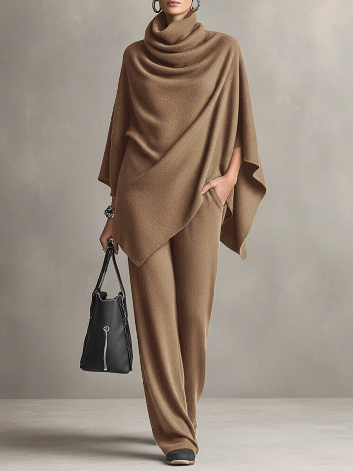 Sarina™ Elegant Drape Two-Piece Set | Flowing Top and Wide-Leg Trousers